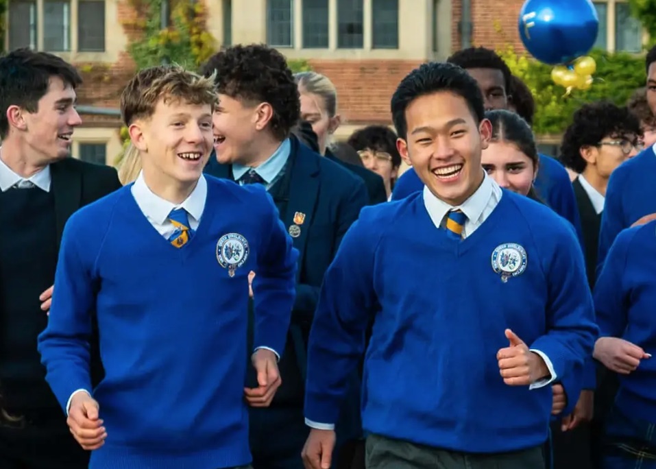 Smiling successful pupils at Queen Ethelburga's 